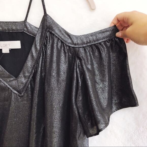 LOFT Grey Metallic Cold Shoulder Swing Dress - Picture 4 of 8